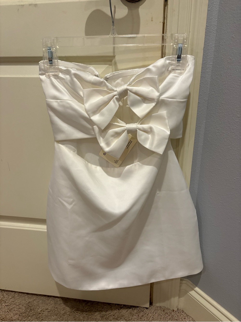Peppermayo White Strapless Bow Mini Dress